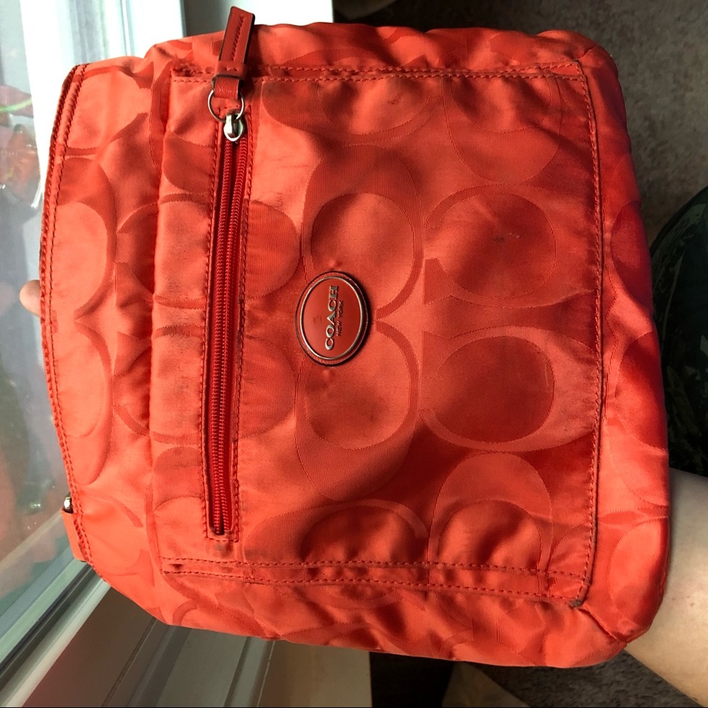 Coach hot orange nylon file bag